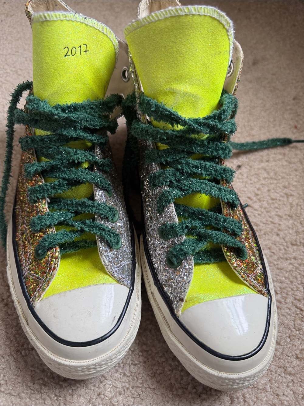 Converse Women's High-Top Sneakers in Neon Yellow, Green and Silver